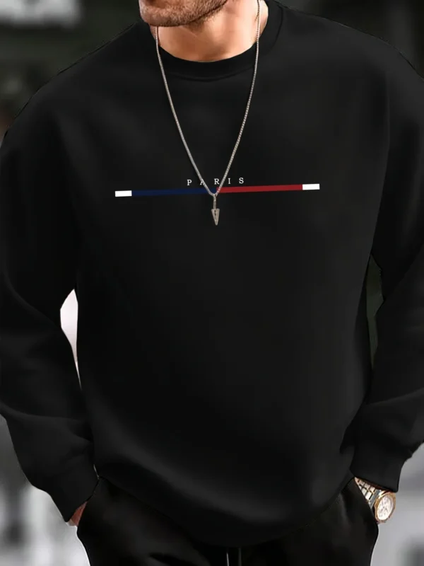 Sudadera deportiva informal de otoño e invierno para hombre, holgada, de gran tamaño, con estampado de París, jersey cálido de lana, sudadera de manga larga con cuello redondo - Imagen 4