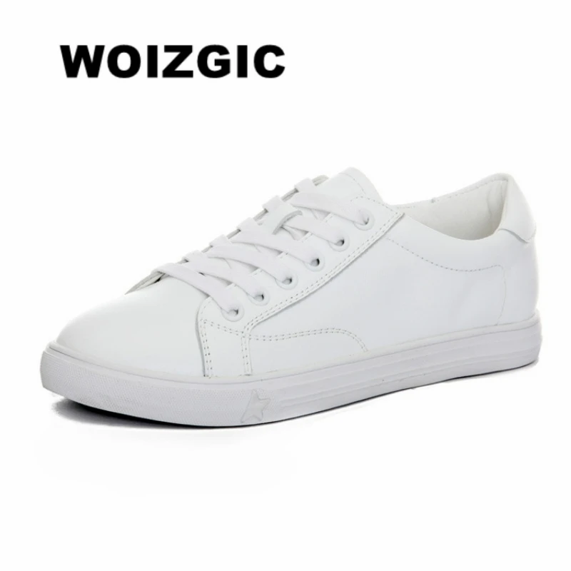 Zapatos planos de cuero genuino para mujer, mocasines vulcanizados con cordones, color blanco, estilo coreano, para primavera y otoño