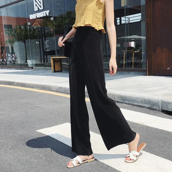 Pantalones de pierna ancha para mujer, pantalón plisado de seda de hielo, cintura elástica, holgado, informal, moda de verano - Imagen 7