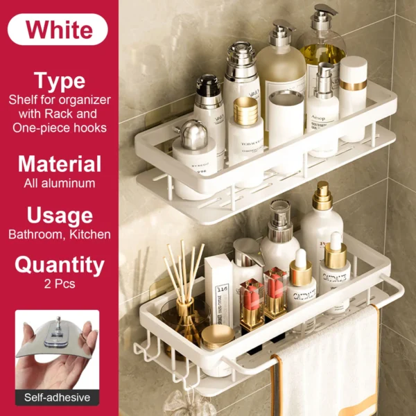 Estante de baño sin taladro, botella de champú montada en la pared, estante esquinero para ducha, estante de almacenamiento para inodoro, accesorios de aluminio para baño y cocina - Imagen 13