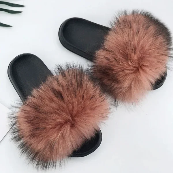 Zapatillas deslizantes de piel de mapache para mujer, zapatillas planas con punta abierta, de felpa para interiores, para el hogar, dormitorio, peludas, informales, cómodas para exteriores - Imagen 18