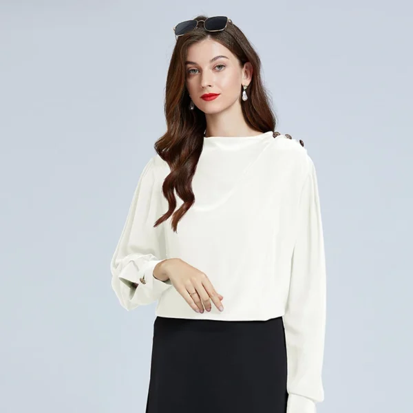 Blusas de seda elegantes para mujer, pulóveres informales, ropa de mujer para primavera y verano, camisa con botones de lujo " - Imagen 6