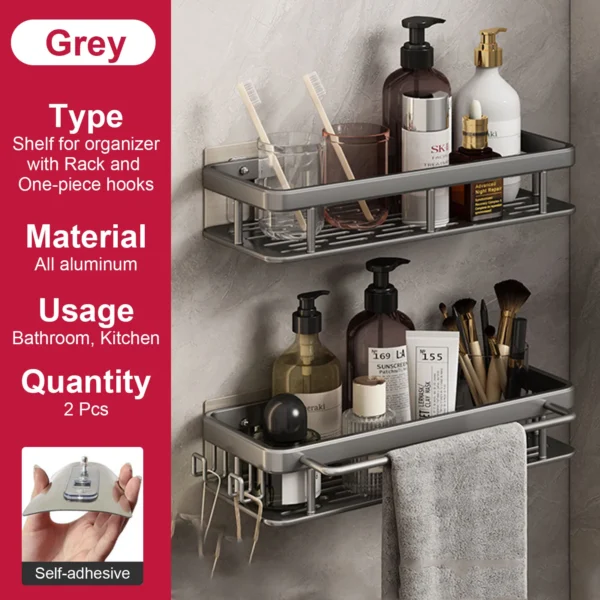 Estante de baño sin taladro, botella de champú montada en la pared, estante esquinero para ducha, estante de almacenamiento para inodoro, accesorios de aluminio para baño y cocina - Imagen 30