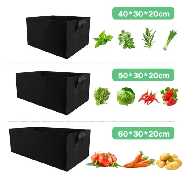 Bolsa para plantar jardín con asas, bolsa de cultivo de fieltro de varios tamaños, maceta rectangular para plantar vivero, vegetales, tomates y patatas - Imagen 4
