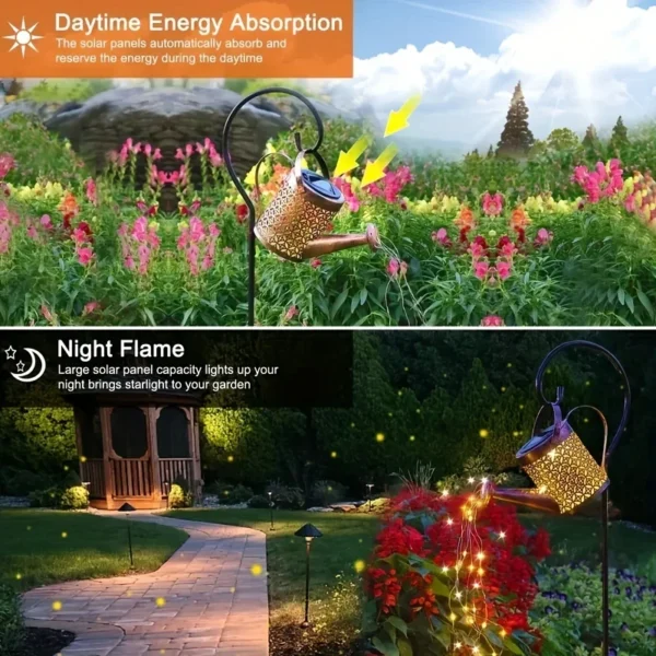Linterna de Metal, regadera Solar, luces de cascada solares para exteriores, luz colgante impermeable, decoración de jardín, arte de hadas decorativo - Imagen 5