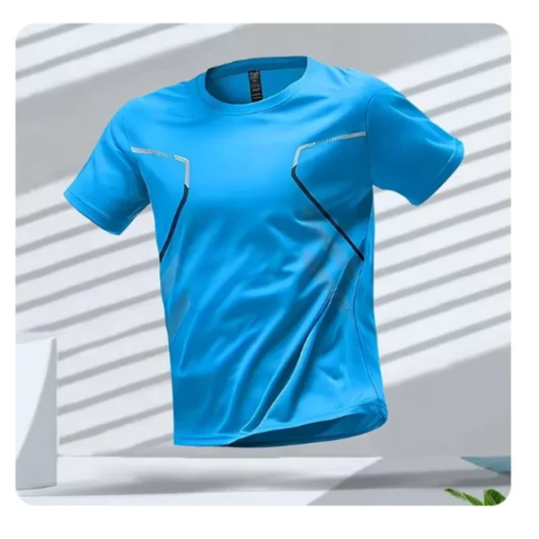 Camiseta deportiva para correr para hombre, camisa de manga corta transpirable de secado rápido con cuello redondo, ropa activa para entrenamiento al aire libre - Imagen 2