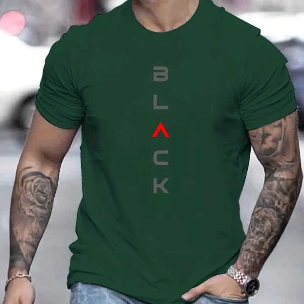 Camiseta de manga corta con cuello redondo y estampado negro 100% algodón de talla grande informal de verano para hombre - Imagen 11
