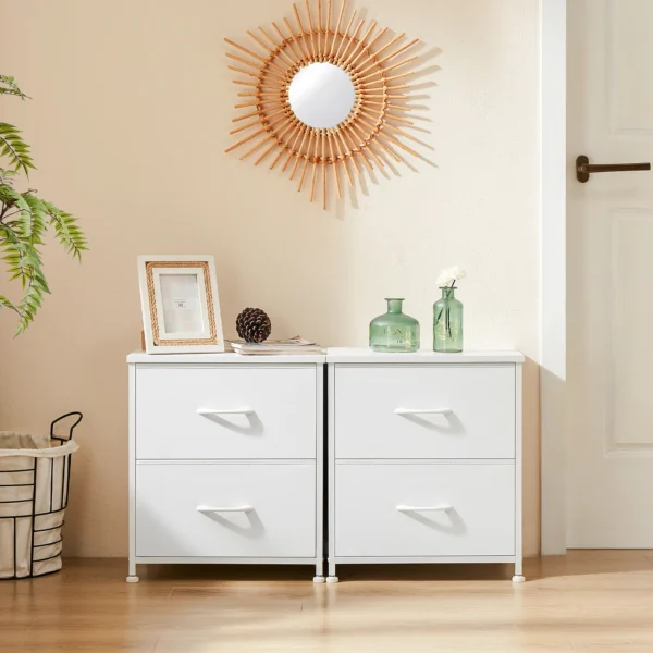 Mesita de noche, sofá de café, mesa de té, armario de almacenamiento, pecho, exhibición de ropa para dormitorio, 2 cajones de tela, mueble - Imagen 11