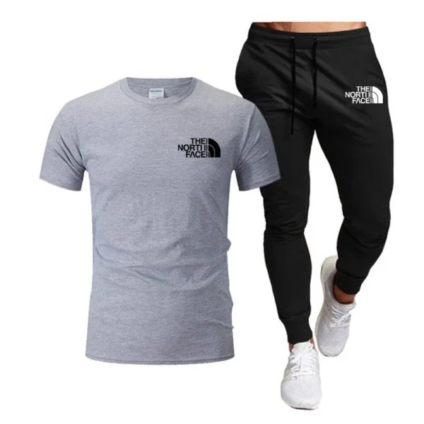 Pantalones de chándal largos ropa de calle conjuntos de 2 piezas ropa de hombre Verano 2025 hombres Tops 100% moda algodón manga corta - Imagen 7