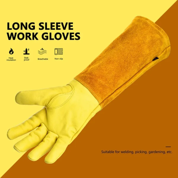 Manopla de trabajo larga a prueba de espinas, guantes de jardín de cuero transpirables con protección de antebrazo, guante Floral, el mejor regalo de jardín, 1 par - Imagen 4