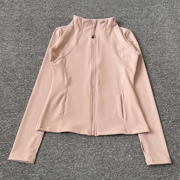 Chaqueta deportiva con cuello levantado de secado rápido para mujer, ropa de Yoga ajustada con cremallera, Top transpirable de manga larga para correr deportes y ciclismo - Imagen 8