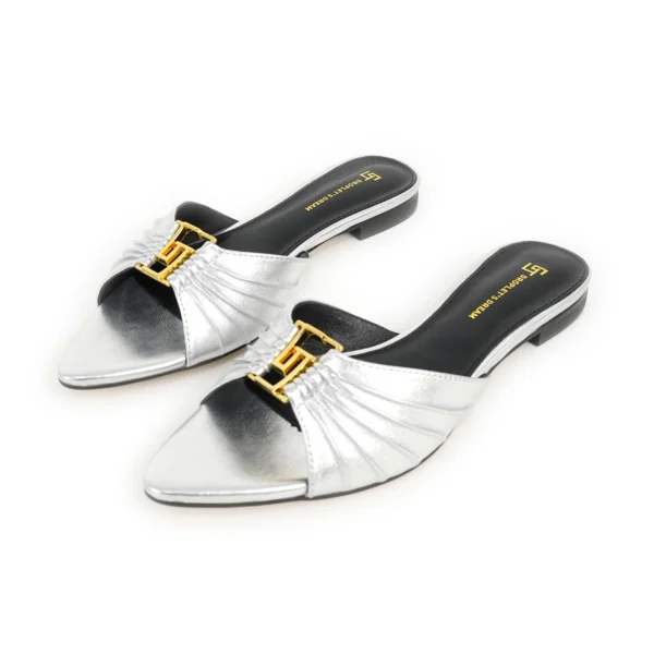 Zapatillas antideslizantes puntiagudas a la moda para mujer, zapatillas de marca de lujo para exteriores con parte inferior plana de cuero, talla grande 34-44 - Imagen 9