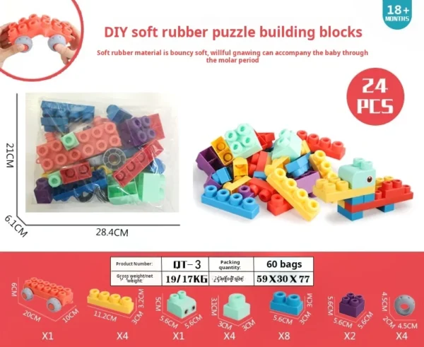 Bjloques de construcción de partículas grandes de goma suave para bebés, juguetes para niños para montar a niños y niñas 0-6 años puede masticar - Imagen 7