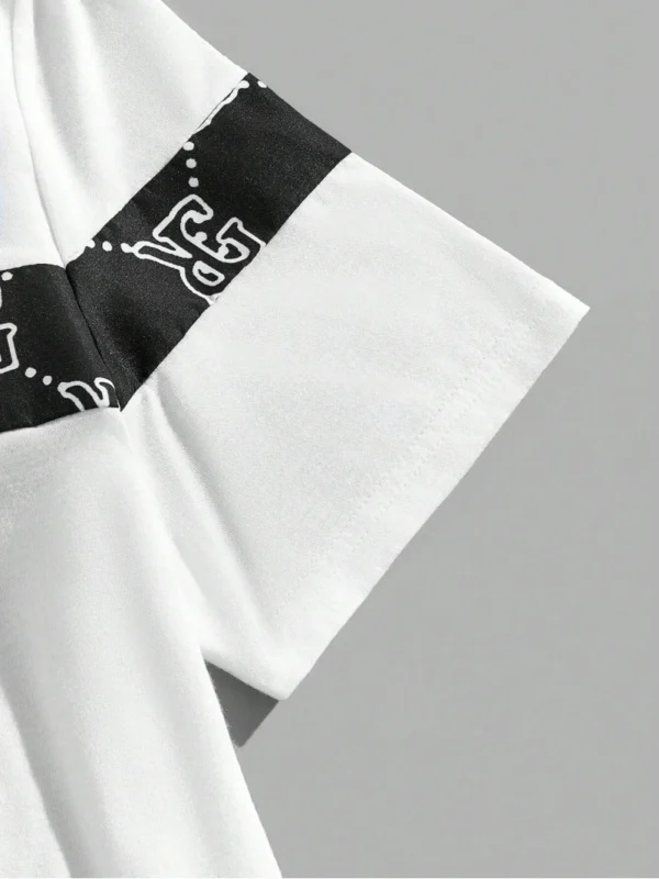 Traje de hombre retro con letras impresas con cuello redondo, Camiseta corta, traje cómodo y transpirable, traje de dos piezas para hombre - Imagen 3