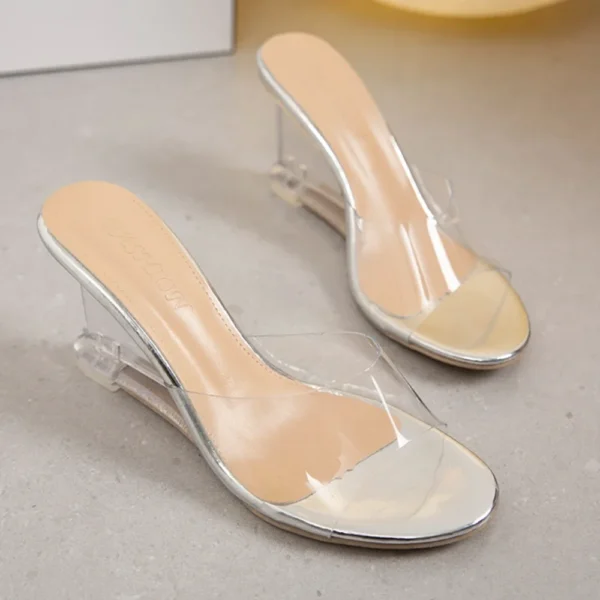 Zapatos de tacón alto sin cordones para mujer, sandalias informales con cuña de cristal, Punta abierta, novedad de verano - Imagen 8