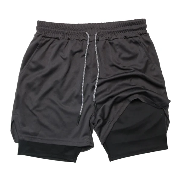 Pantalones cortos deportivos de doble capa para hombre, pantalones cortos deportivos 2 en 1 para entrenamiento de gimnasia, entrenamiento de secado rápido, trote, doble cubierta, verano - Imagen 2