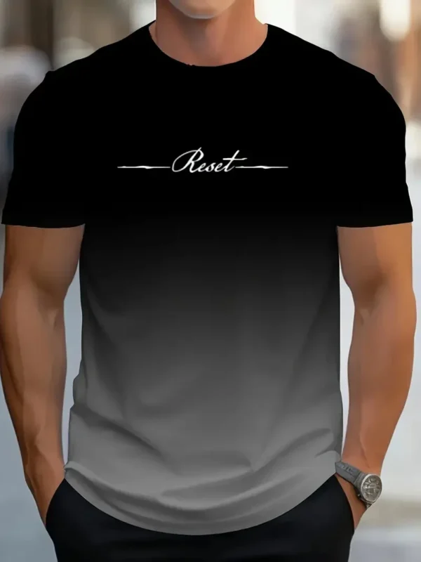 Camiseta con estampado 3D de letras de reinicio degradado para hombre, camiseta deportiva informal de verano para exteriores, Top de manga corta de secado rápido, ropa de talla grande para hombre - Imagen 2