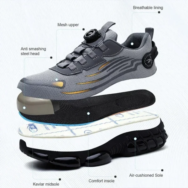 Zapatos de seguridad con botón giratorio para hombre, zapatos de trabajo antigolpes y antipinchazos, zapatos deportivos de moda para hombre, botas protectoras de seguridad para hombre - Imagen 4