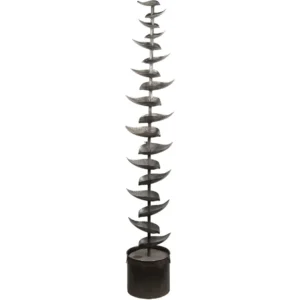 Fuente de agua de piso escalonada de metal para interiores/exteriores, diseño rústico de hojas plateadas para patio, jardín, decoración de patio