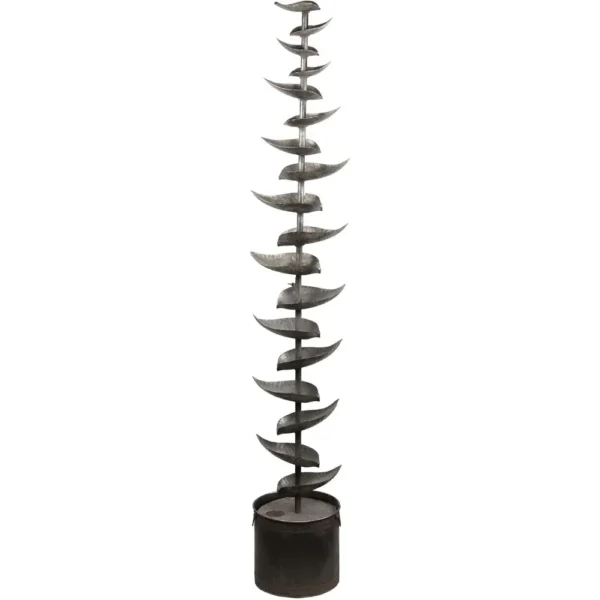 Fuente de agua de piso escalonada de metal para interiores/exteriores, diseño rústico de hojas plateadas para patio, jardín, decoración de patio