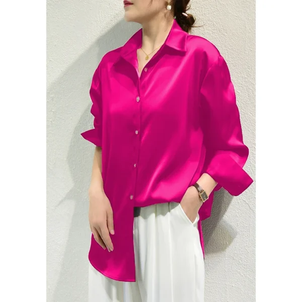 Camisas y blusas con acabado satinado que combinan con todo, ropa de mujer, Top informal OL, camisas elegantes con botones de manga larga, blusas sólidas francesas - Imagen 16