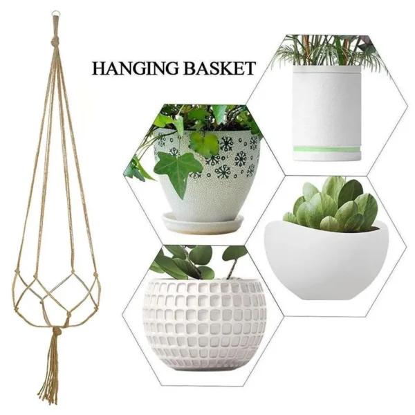 Cesta colgante de cuerda trenzada para maceta de flores, colgador de red de macramé de paja para jardín, soporte artesanal para plantas, accesorios de decoración de balcón, 1 piezas - Imagen 5
