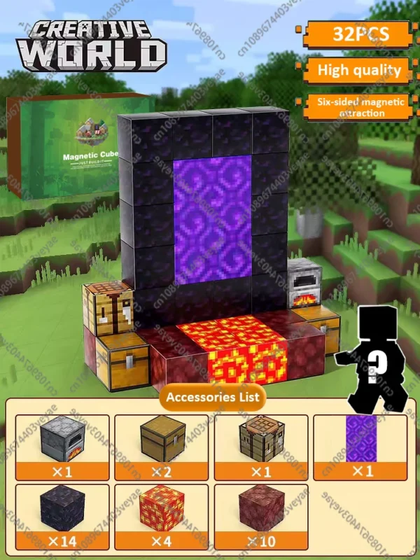 Bloques de construcción magnéticos, cubo magnético, juego de juguetes del mundo de la mina, cubos apilables sensoriales Montessori, juego de construcción, regalo de cumpleaños - Imagen 6