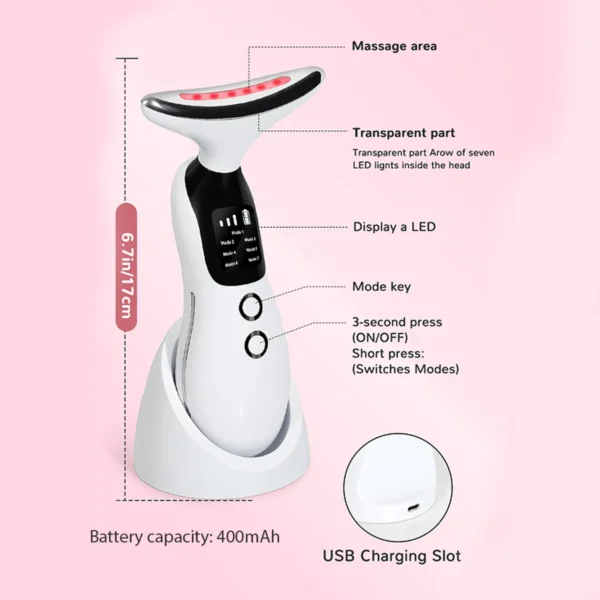 Dispositivo de belleza para el cuello, mejora Facial con luz de 7 colores, herramienta de belleza para el hogar, masajeador de belleza para el rostro y el cuello, 1 ud. - Imagen 2
