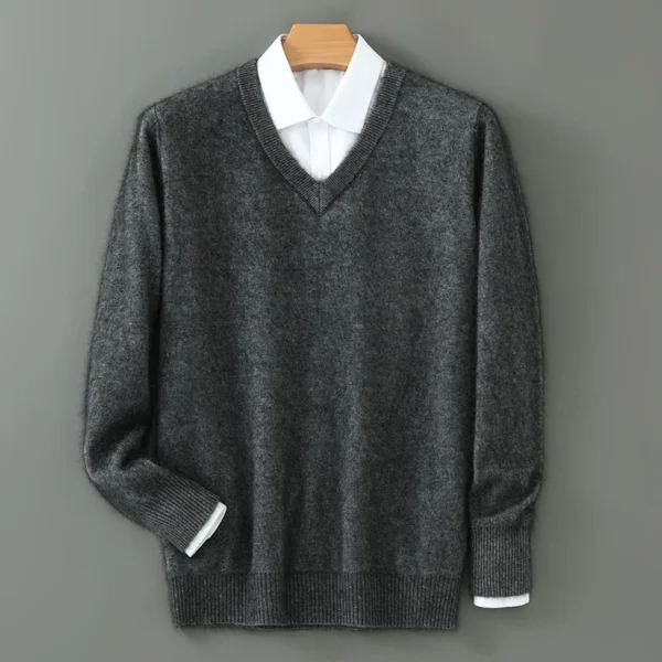 Suéter con cuello en V suéter de cachemira de visón para hombre prendas de punto sólidas informales ropa holgada de talla grande para hombre marca de alta gama - Imagen 8