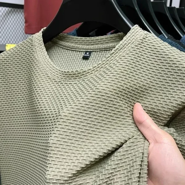 Camiseta de seda de hielo de bambú de malla de manga corta para hombre, Top informal versátil de verano con efecto adelgazante elástico para hombre - Imagen 8