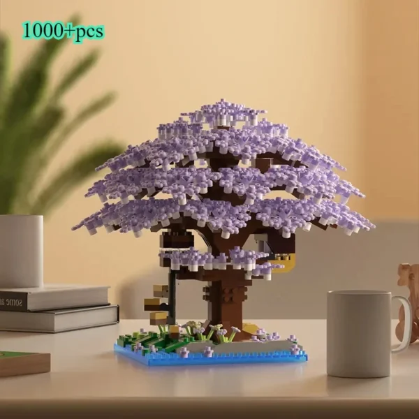 Bloques de construcción modelo clásico ladrillos juguetes para niños DIY púrpura romántico flor de cerezo rosa árbol casa tren montaje - Imagen 10