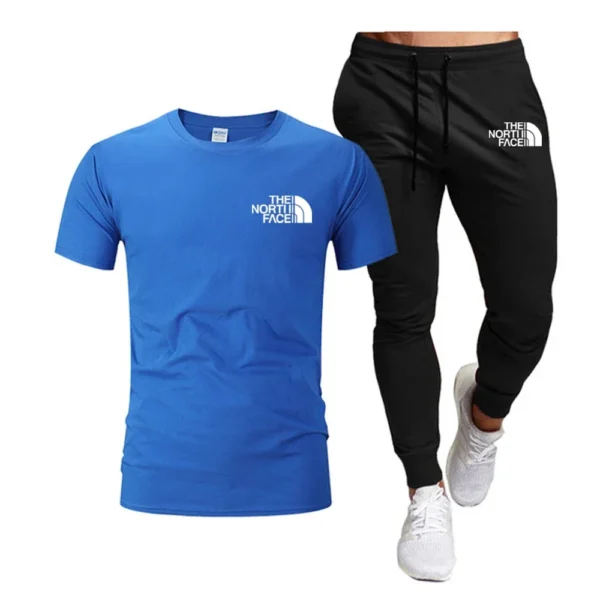 Pantalones de chándal largos ropa de calle conjuntos de 2 piezas ropa de hombre Verano 2025 hombres Tops 100% moda algodón manga corta - Imagen 8