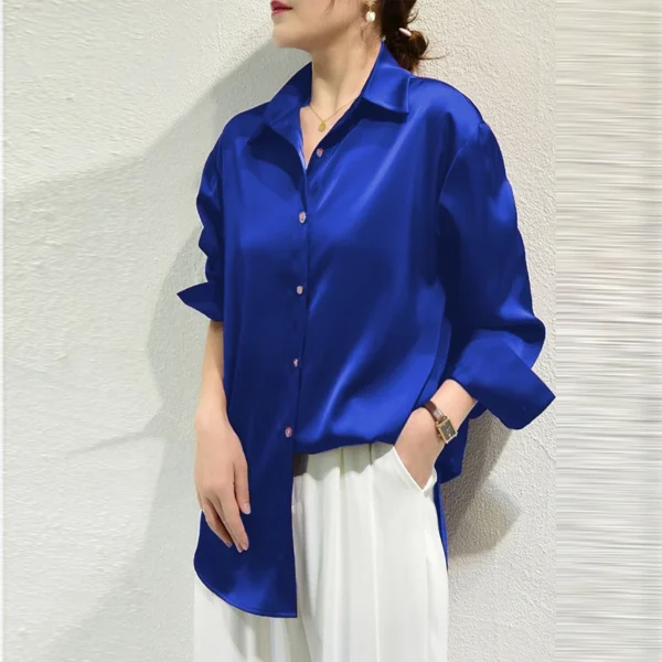 Camisas y blusas con acabado satinado que combinan con todo, ropa de mujer, Top informal OL, camisas elegantes con botones de manga larga, blusas sólidas francesas - Imagen 17