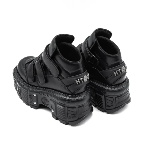 Zapatos de mujer botas góticas de tobillo Rock con cordones altura del tacón 9CM zapatos de plataforma mujer decoración de Metal zapatillas de deporte para mujer 2025 nuevo estilo Punk - Imagen 4