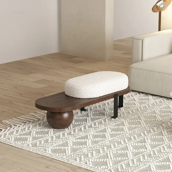 Otomanas creativas, Banco de madera maciza, muebles de sala de estar, puerta del hogar, taburete de cambio de zapatos, entrada, dormitorio, taburetes de cabecera, U - Imagen 19