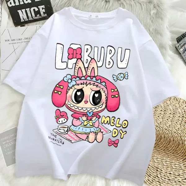 Camisetas Pop Mart Labubu para mujer, moda de Anime, Top de manga corta, camiseta blanca y negra de Hip Hop de verano, ropa de alta calidad - Imagen 23