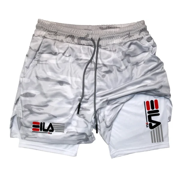 Pantalones cortos de compresión para hombre, pantalones cortos deportivos transpirables de doble capa 2 en 1 para gimnasio de verano, pantalones cortos de playa informales de secado rápido - Imagen 9