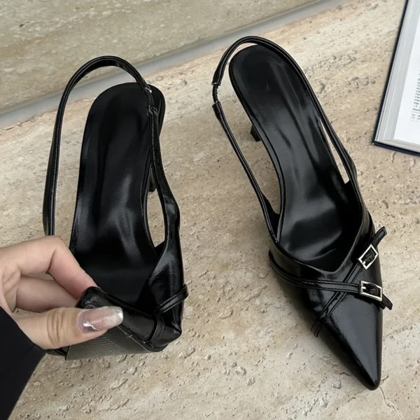 Sandalias femeninas de moda, tacones rojos a la moda, zapatos de tacón para mujer, calzado con talón descubierto, zapatos con hebilla y punta estrecha, zapatos de tacón para mujer - Imagen 6