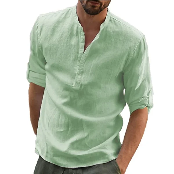 Camisa de lino y algodón, camisetas holgadas, camiseta de manga larga, camisas informales para hombre guapo para primavera y otoño - Imagen 9