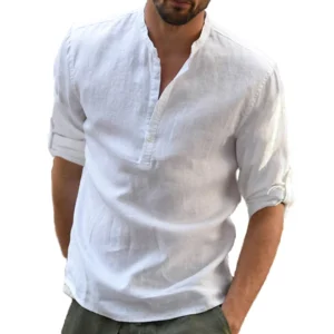 Camisa de lino y algodón, camisetas holgadas, camiseta de manga larga, camisas informales para hombre guapo para primavera y otoño