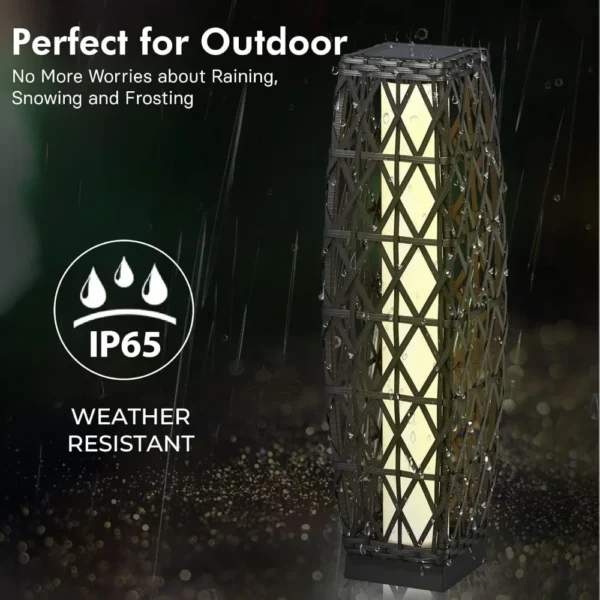 Pieza de lámpara de pie de linterna de mimbre tejida con energía solar para exteriores, decoración para terraza, jardín, césped, porche, medio Cindy, - Imagen 3