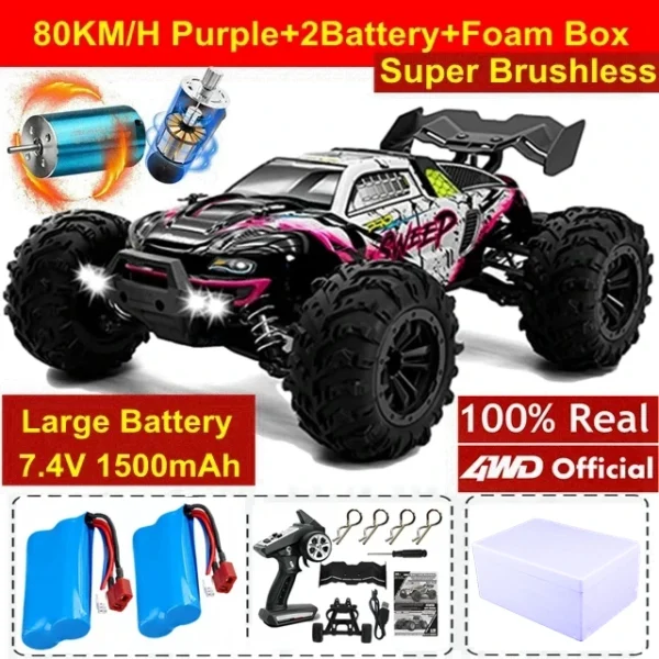 Coche todoterreno con Control remoto 4WD, Buggy de alta velocidad 4x4 RC, súper sin escobillas, 50 o 80 KM/H, juguete de carreras de deriva rápida para niños y adultos - Imagen 14