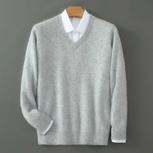 Suéter con cuello en V suéter de cachemira de visón para hombre prendas de punto sólidas informales ropa holgada de talla grande para hombre marca de alta gama - Imagen 4