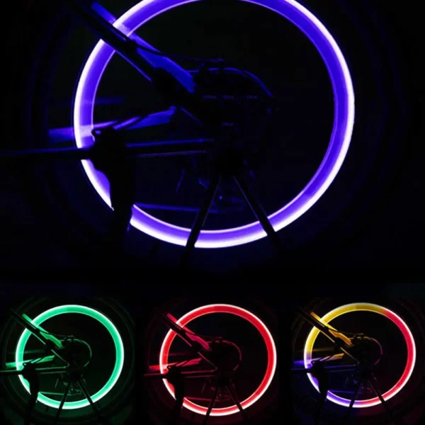 Luces LED de Flash para rueda de coche, tapas de válvula de boquilla de neumático, luminosa Lámpara decorativa de advertencia, accesorios para rueda de motocicleta y bicicleta, 2 piezas - Imagen 2