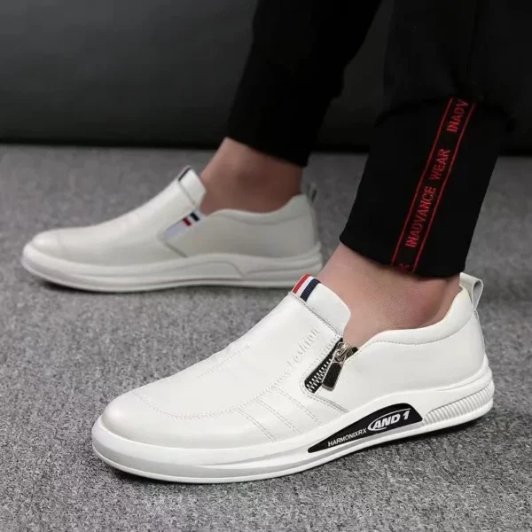Zapatos informales de cuero PU para hombre, mocasines de marca de tendencia, zapatillas planas con cremallera para verano, mocasines cómodos de negocios, Tenis Masculino - Imagen 4