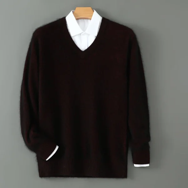 Suéter con cuello en V suéter de cachemira de visón para hombre prendas de punto sólidas informales ropa holgada de talla grande para hombre marca de alta gama - Imagen 14