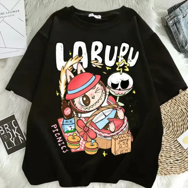 Camisetas Pop Mart Labubu para mujer, moda de Anime, Top de manga corta, camiseta blanca y negra de Hip Hop de verano, ropa de alta calidad - Imagen 20