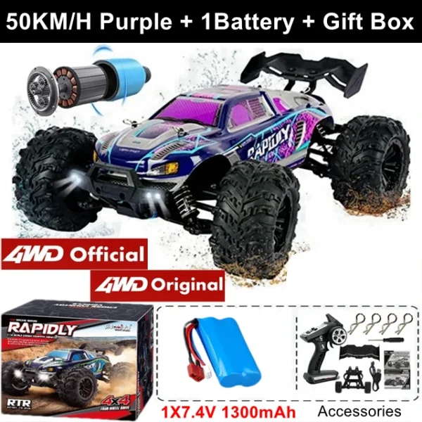Coche todoterreno con Control remoto 4WD, Buggy de alta velocidad 4x4 RC, súper sin escobillas, 50 o 80 KM/H, juguete de carreras de deriva rápida para niños y adultos - Imagen 13
