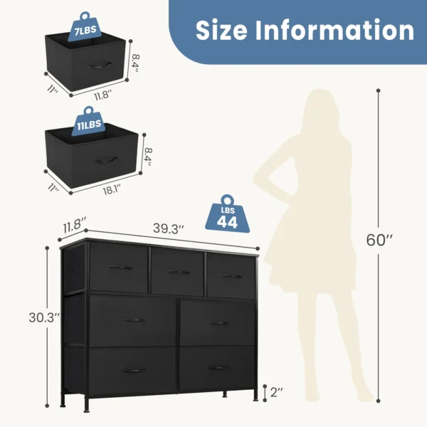 Desser para dormitorio con 7 cajones de tela, organizador, armario de almacenamiento, pecho, ropa para sala de estar, vitrina de muebles - Imagen 3