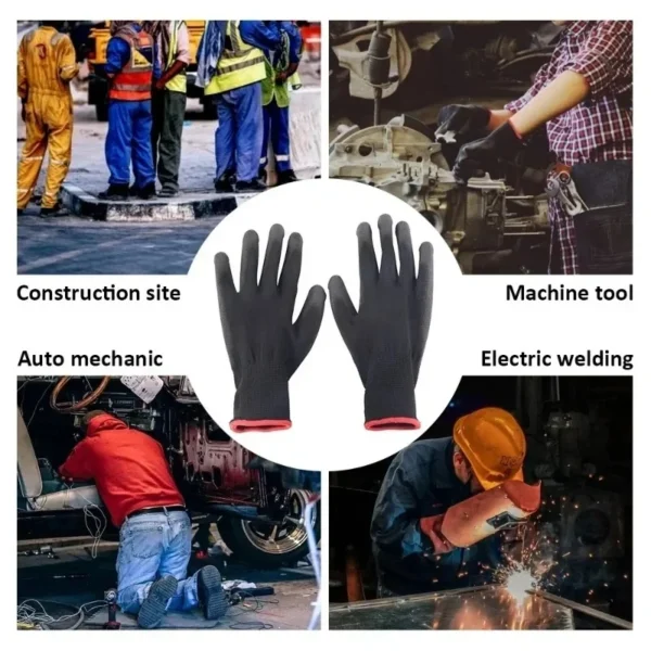 Guantes de trabajo recubiertos de PU negros, transpirables, antideslizantes, para maquinaria de fábrica, jardinería, carpintería, trabajo al aire libre, suministros de reparación de automóviles - Imagen 6